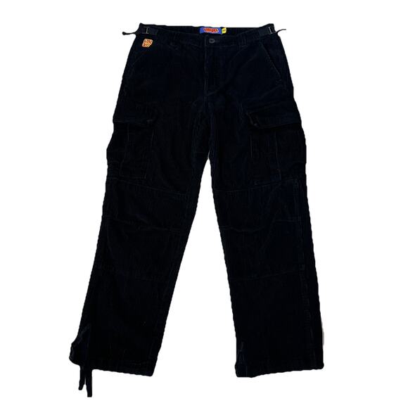 Empyre Black Corduroy Cargo Pants 28x26 Relaxed Streetwear Adjustable Ankle - Picture 2 of 8